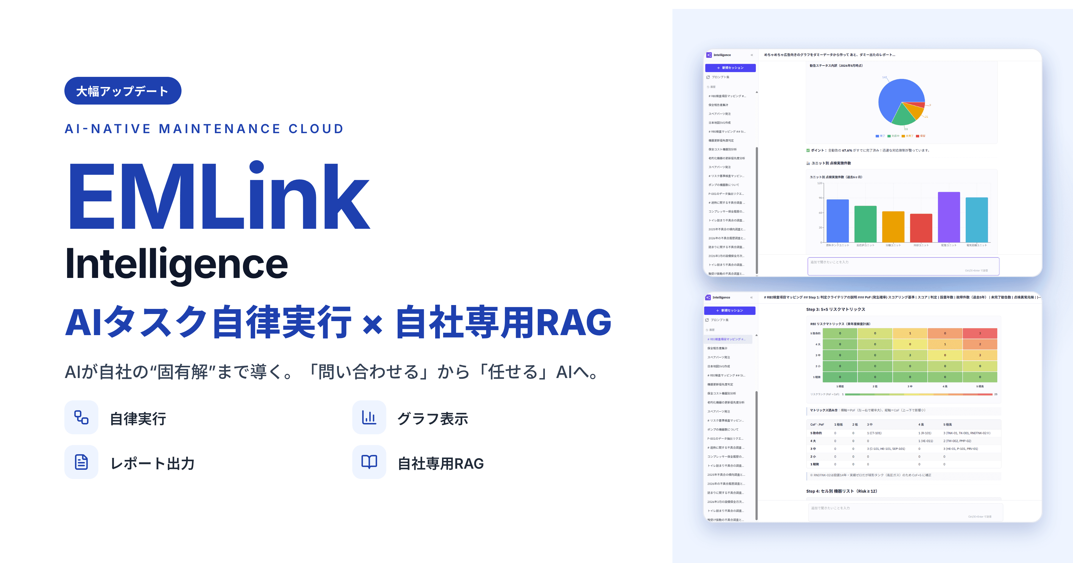 設備保全AIエージェント『EMLink Intelligence』を大幅アップデート — タスクを自律実行、自社ナレッジで「専用RAG」を構築